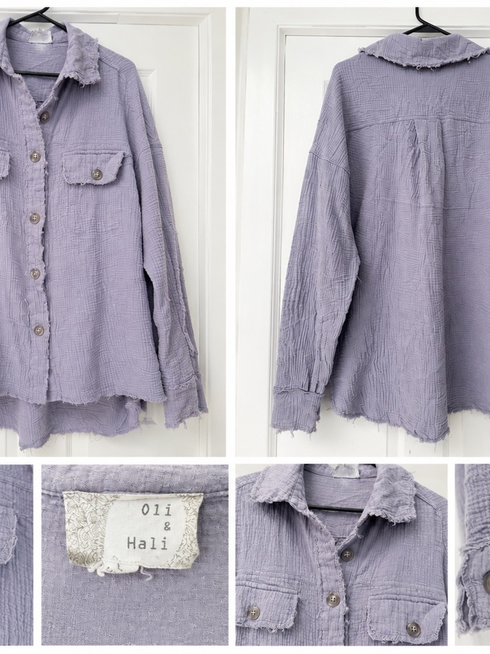 Oli & Hali Lavender Crinkle Button-Front Shirt Jacket